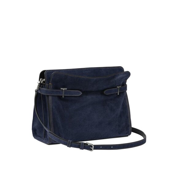 Le Tanneur Emie Large Shoulder Bag Prussian Blue Denim Suede Luxe Tote - Picture 3 of 9